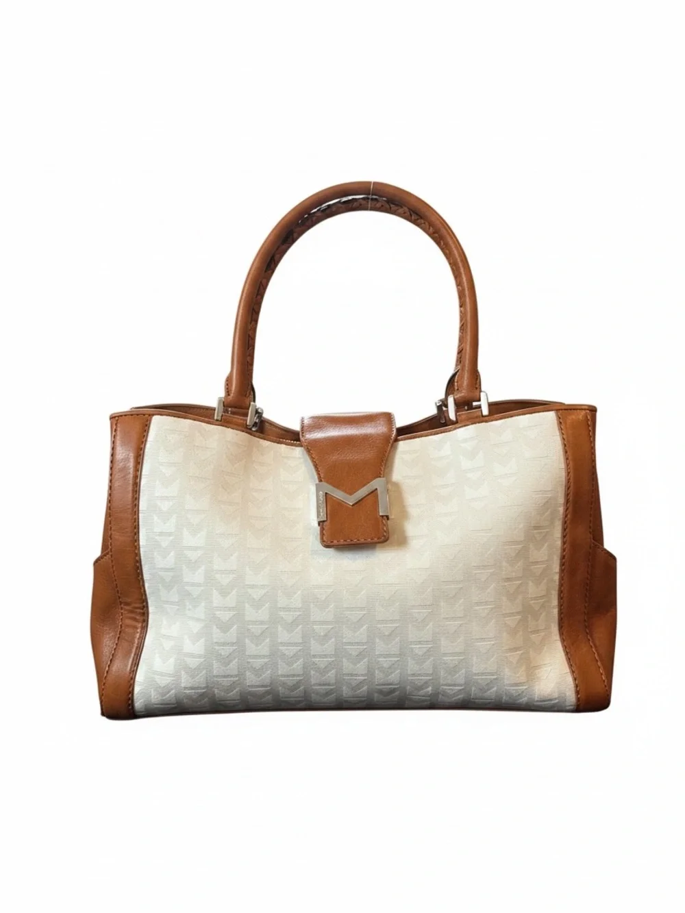 Michael Kors White and Tan Satchel with Braided Handles